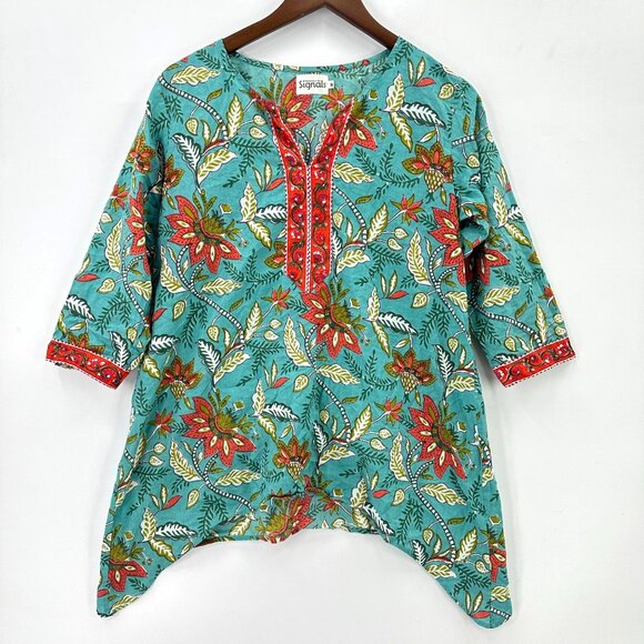 Exclusively for Signals Top Womens 3/4 Sleeve Floral Asymmetric Hem Multicolor M - Picture 1 of 10